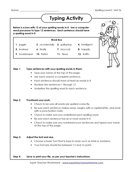 Printable Worksheets - Typing Sentences (E-26) (Printable PDF Worksheet)