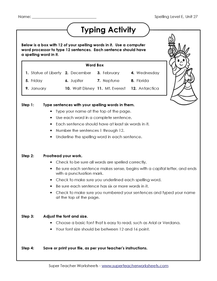 Printable Worksheets - Typing Sentences (E-27) (Printable PDF Worksheet)