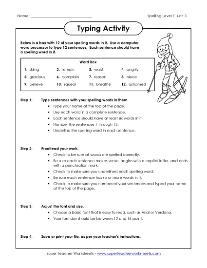 Worksheets and Puzzles - Typing Sentences (E-3) (Printable PDF Worksheet)