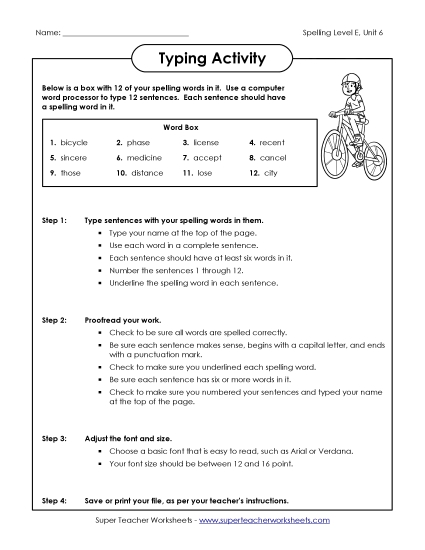 Printable Worksheets - Typing Sentences (E-6) (Printable PDF Worksheet)
