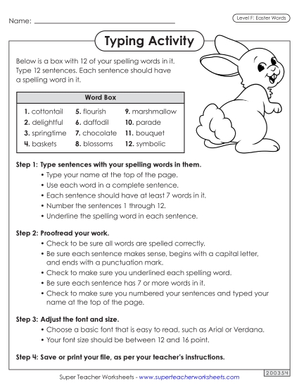 Worksheets and Puzzles - Typing Sentences (Easter)  (Printable PDF Worksheet)