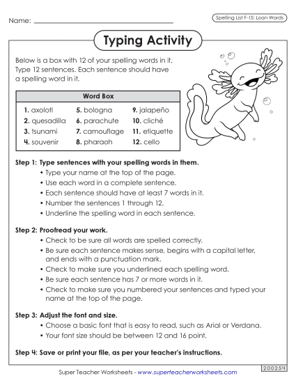 Worksheets and Puzzles - Typing Sentences (F-15) (Printable PDF Worksheet)