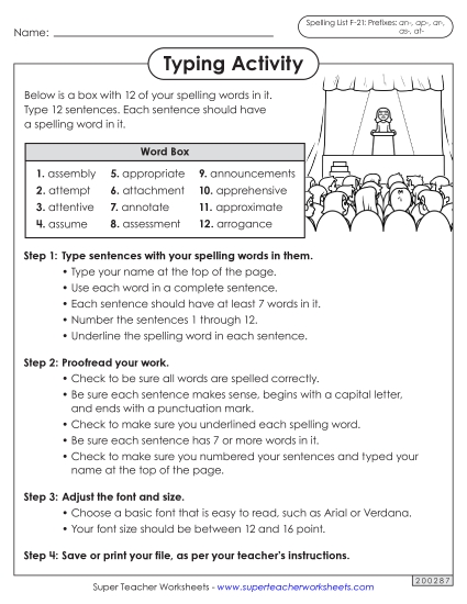 Worksheets and Puzzles - Typing Sentences (F-21) (Printable PDF Worksheet)