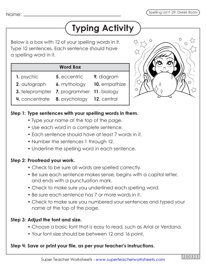 Worksheets and Puzzles - Typing Sentences (F-29) (Printable PDF Worksheet)