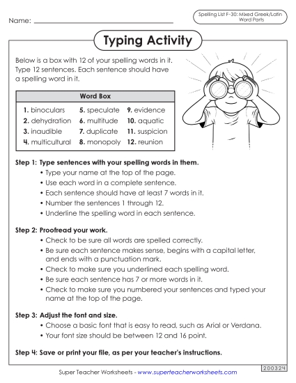 Worksheets and Puzzles - Typing Sentences (F-30) (Printable PDF Worksheet)