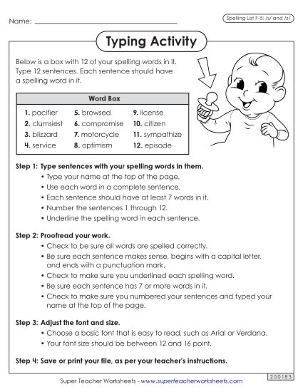 Worksheets and Puzzles - Typing Sentences (F-5)  (Printable PDF Worksheet)