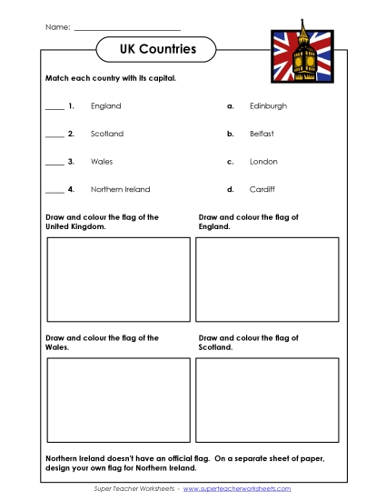 UK Worksheets - UK Countries (Printable PDF Worksheet)
