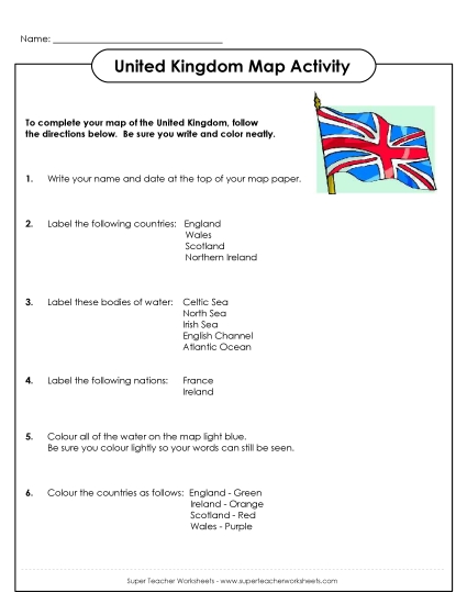 United Kingdom Maps - UK Map with Directions (Printable PDF Worksheet)