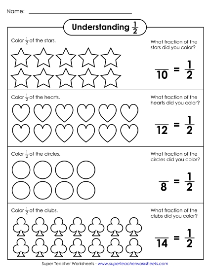 Halves - Understanding One-Half (Printable PDF Worksheet)