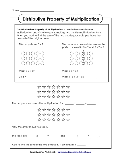 Distributive Property of Multiplication Using Arrays - Understanding the Distributive Property of Multiplication (Printable PDF Worksheet)