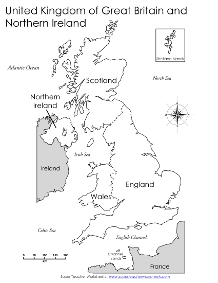 United Kingdom Maps - United Kingdom - Map (Printable PDF Worksheet)
