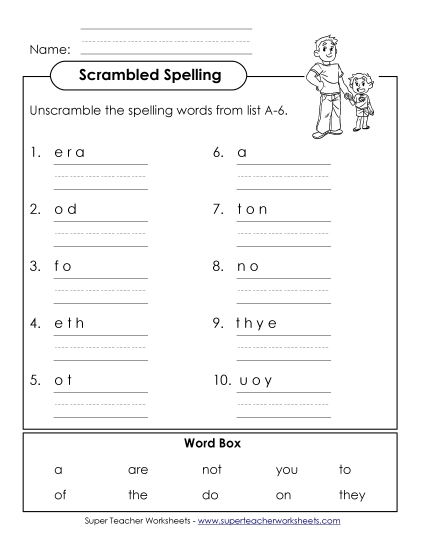 Worksheets - Unscramble (A-6) (Printable PDF Worksheet)