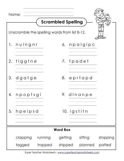 Worksheets - Unscramble (B-12) (Printable PDF Worksheet)