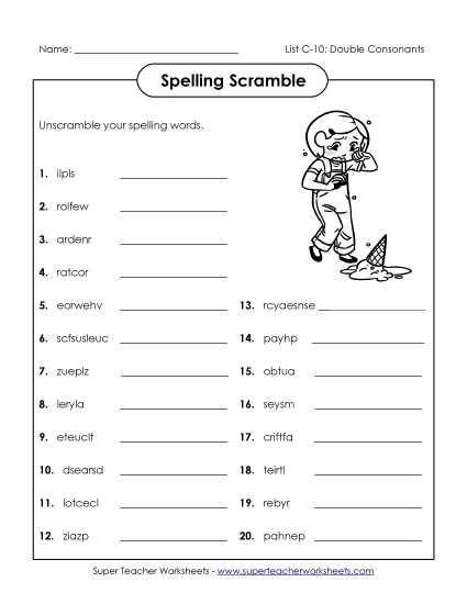 Worksheets - Unscramble (C-10) (Printable PDF Worksheet)