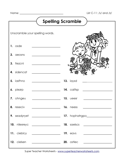 Worksheets - Unscramble (C-11) (Printable PDF Worksheet)