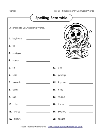 Worksheets - Unscramble (C-14) (Printable PDF Worksheet)