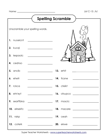 Worksheets - Unscramble (C-15) (Printable PDF Worksheet)