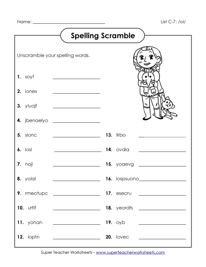 Worksheets - Unscramble (C-7) (Printable PDF Worksheet)