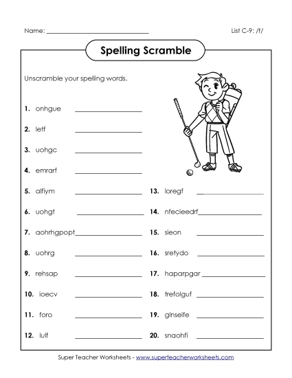 Worksheets - Unscramble (C-9) (Printable PDF Worksheet)