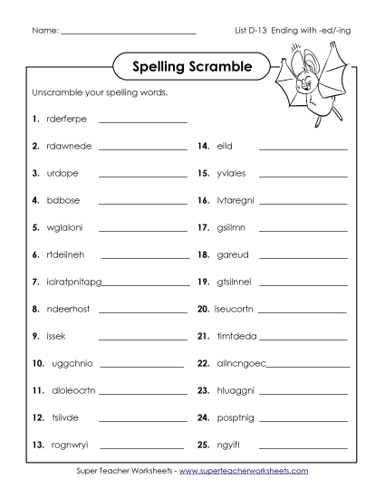 Worksheets - Unscramble (D-13) (Printable PDF Worksheet)