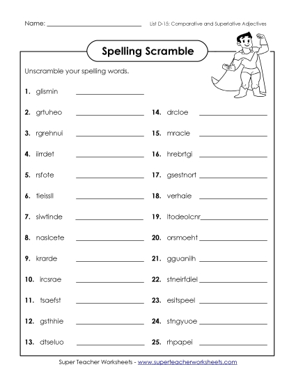 Worksheets - Unscramble (D-15) (Printable PDF Worksheet)