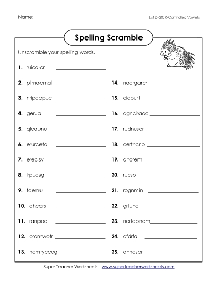 Worksheets - Unscramble (D-20) (Printable PDF Worksheet)