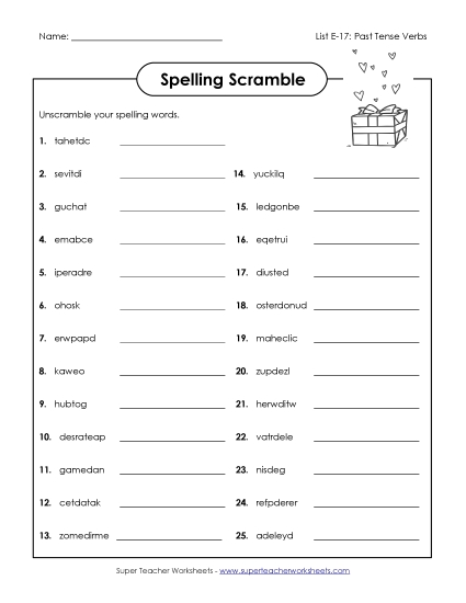 Printable Worksheets - Unscramble (E-17) (Printable PDF Worksheet)
