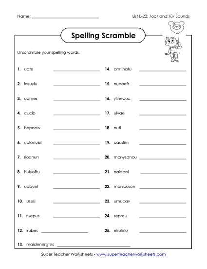 Printable Worksheets - Unscramble (E-23) (Printable PDF Worksheet)