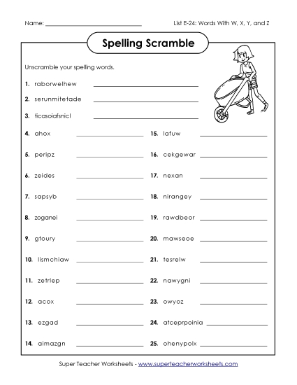 Printable Worksheets - Unscramble (E-24) (Printable PDF Worksheet)