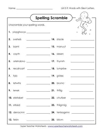 Printable Worksheets - Unscramble (E-9) (Printable PDF Worksheet)