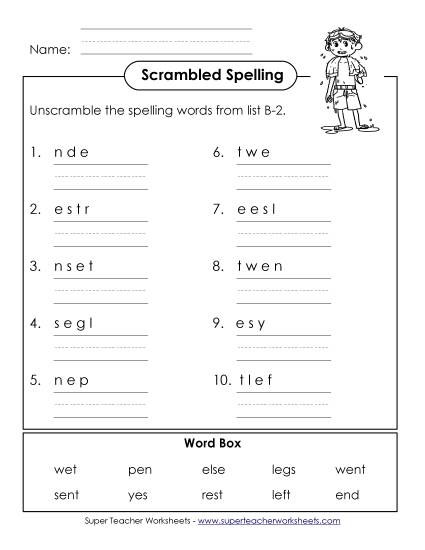 Worksheets - Unscramble the Words (B-2) (Printable PDF Worksheet)