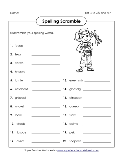Worksheets - Unscramble the Words (C-2) (Printable PDF Worksheet)