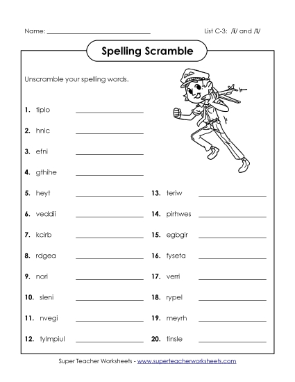 Worksheets - Unscramble the Words (C-3) (Printable PDF Worksheet)