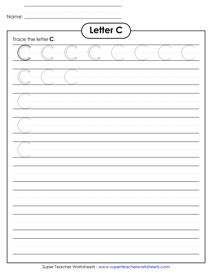 Trace and Print - Uppercase C (Smaller Font Size) (Printable PDF Worksheet)