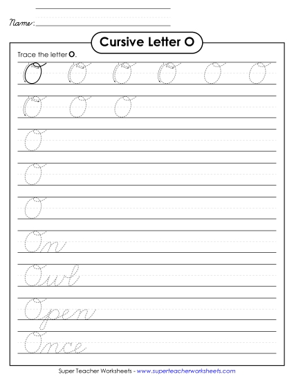 Capital Cursive Letters - Uppercase cursive O (Printable PDF Worksheet)