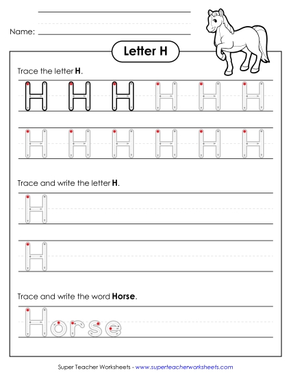 Trace and Print - Uppercase H (Outlined Letters) (Printable PDF Worksheet)