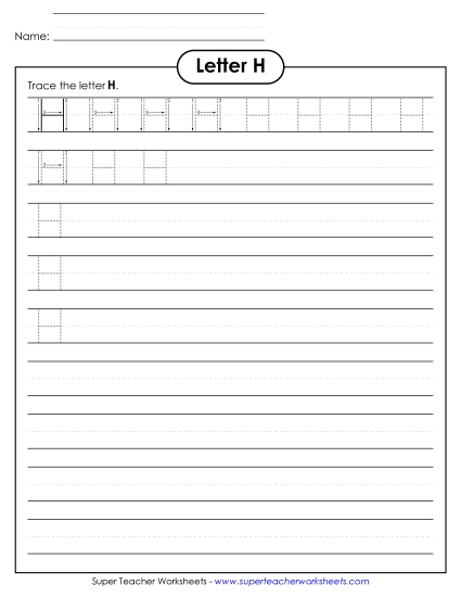 Trace and Print - Uppercase H (Smaller Font Size) (Printable PDF Worksheet)