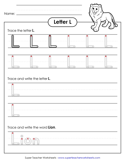 Trace and Print - Uppercase L (Outlined Letters) (Printable PDF Worksheet)