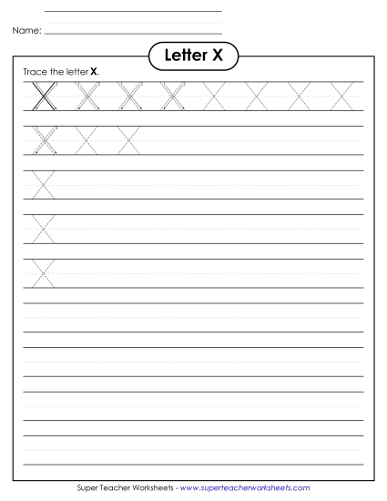 Trace and Print - Uppercase X (Smaller Font Size) (Printable PDF Worksheet)