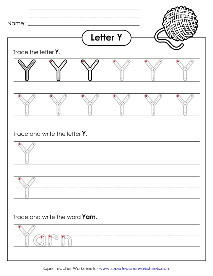 Trace and Print - Uppercase Y (Outlined Letters) (Printable PDF Worksheet)