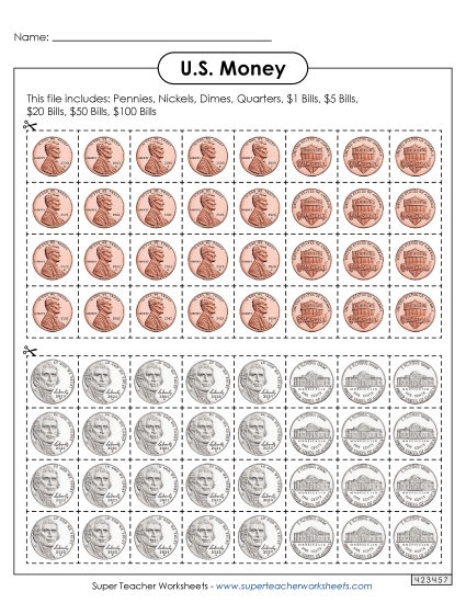 Cut-Out Coins & Bills - US Money: Cut-Out Coins and Bills (Printable PDF Worksheet)