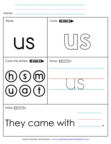 Individual Sight Words - Us (Sight Word) (Printable PDF Worksheet)