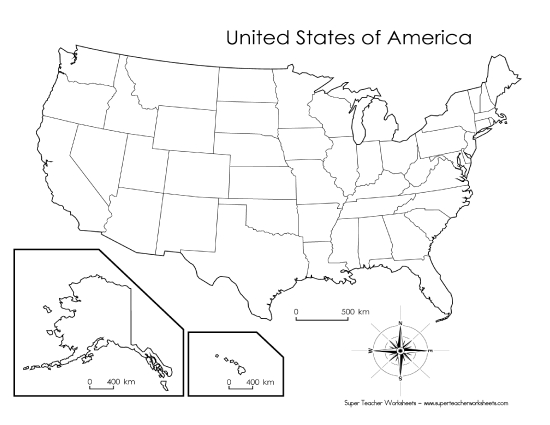 Maps of the USA - USA Blank Map (Printable PDF Worksheet)