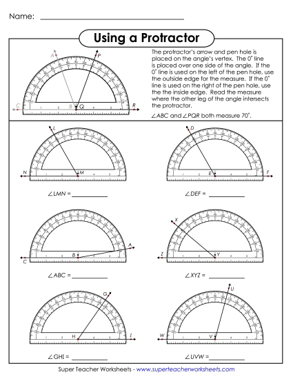 Measuring Angles Worksheets - Using a Protractor 2 (Printable PDF Worksheet)