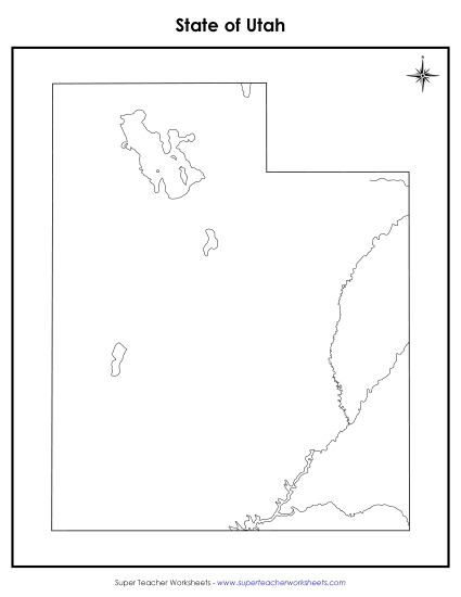 Maps - Utah Map (No Bordering States) (Printable PDF Worksheet)