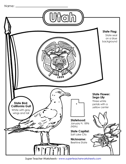 Symbols - Utah State Symbols Coloring Page (Printable PDF Worksheet)