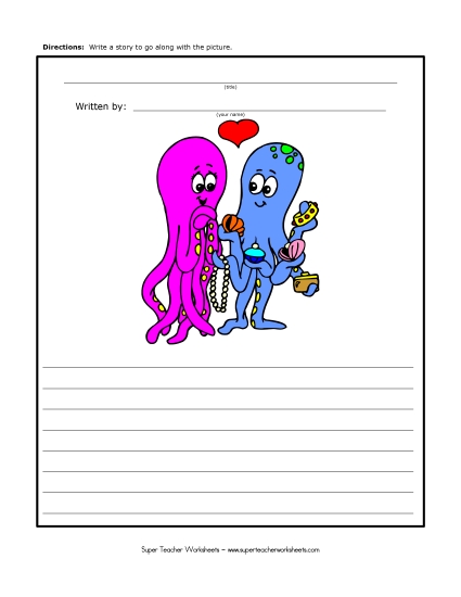 Holiday Story Pictures - Valentine's Day - Octopus (Printable PDF Worksheet)