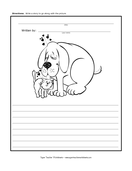 Holiday Story Pictures - Valentine's Day - Puppy-Kitty Love (Printable PDF Worksheet)