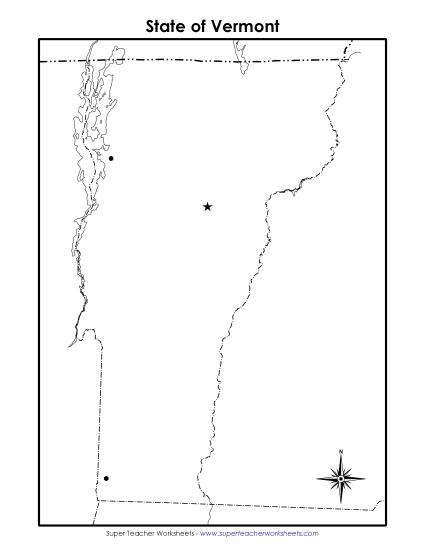 Maps - Vermont Map (Blank Cities) (Printable PDF Worksheet)
