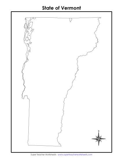 Maps - Vermont Map (No Bordering States) (Printable PDF Worksheet)